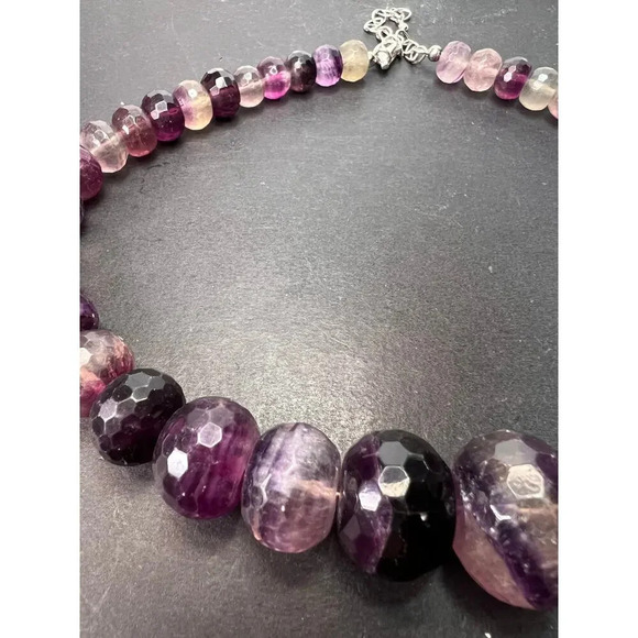 Fluorite faceted beaded statement necklace with 925 clasp - Picture 7 of 11